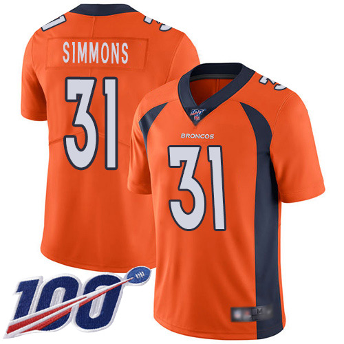 Men Denver Broncos 31 Justin Simmons Orange Team Color Vapor Untouchable Limited Player 100th Season Football NFL Jersey